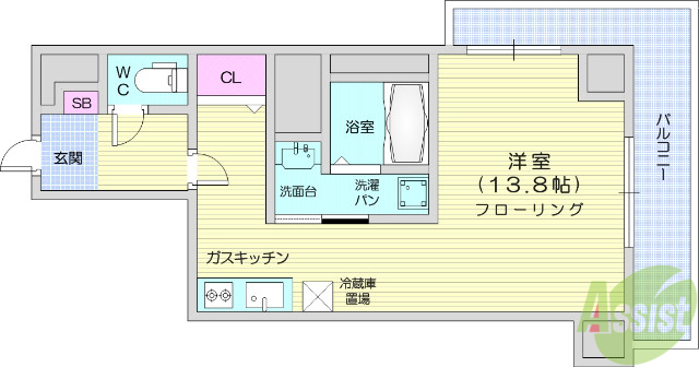 仙台市宮城野区小田原山本丁のマンションの間取り