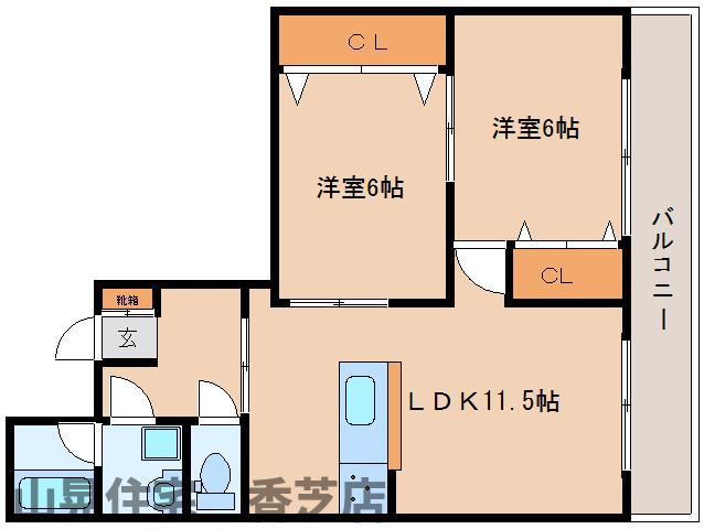 香芝市磯壁のマンションの間取り