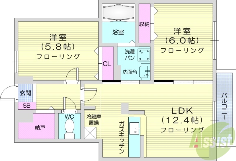 【仙台市若林区沖野のアパートの間取り】