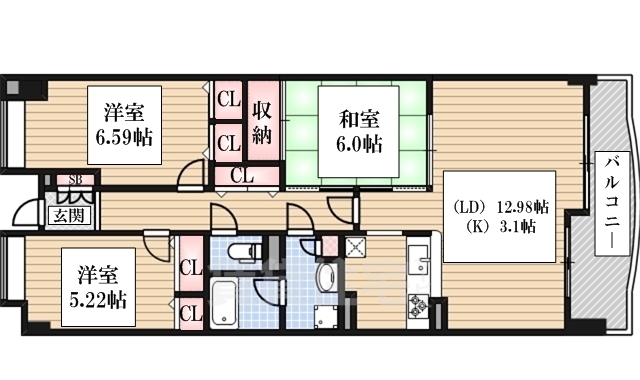 大阪市浪速区日本橋東のマンションの間取り