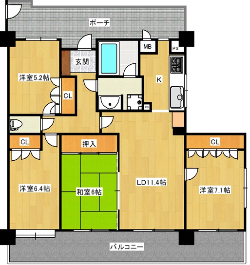 郡山市桑野のマンションの間取り