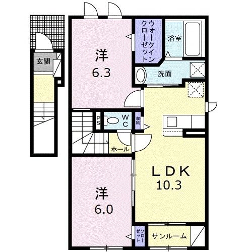 敦賀市石ケ町のアパートの間取り