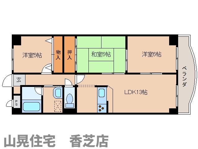 香芝市瓦口のマンションの間取り