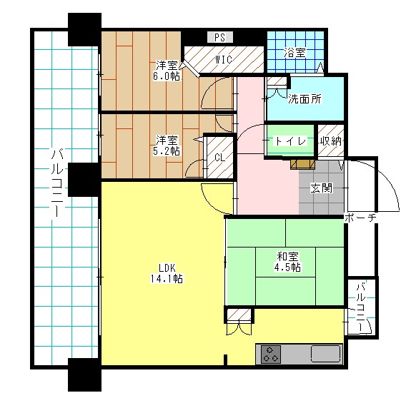 北九州市戸畑区千防のマンションの間取り