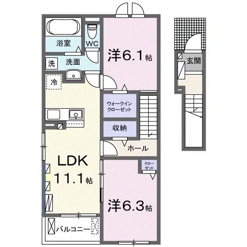 亘理郡亘理町字上茨田のアパートの間取り