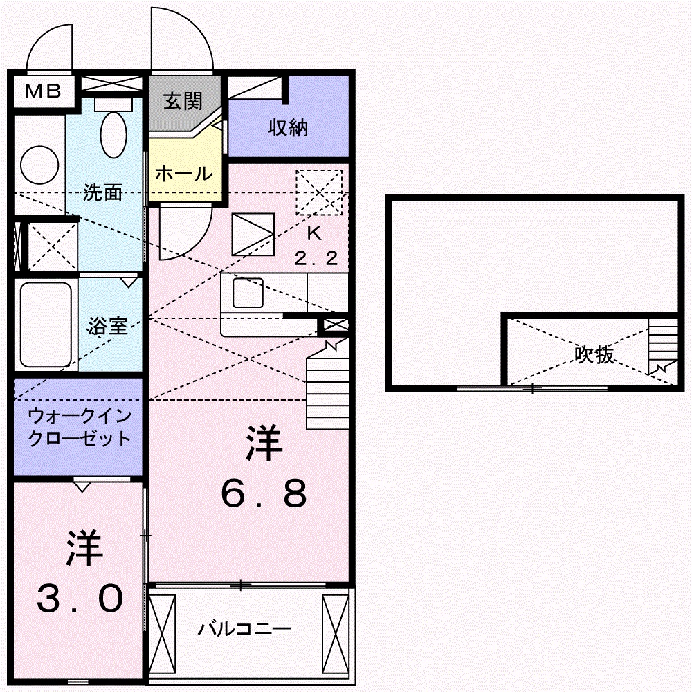 津山市東一宮のアパートの間取り