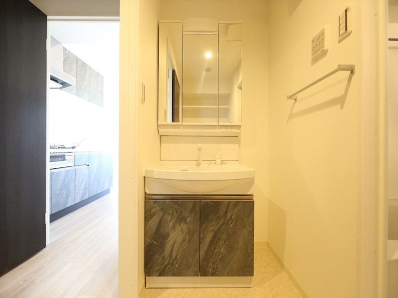 洗面設備　脱衣所　独立洗面台（シャンプードレッサー付）収納スペース有