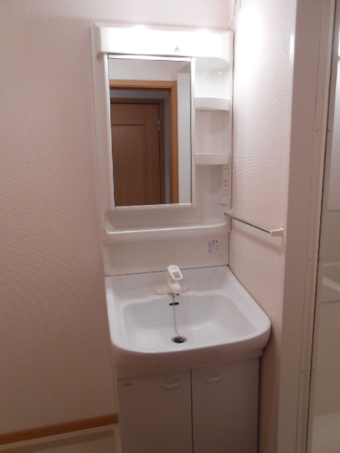 洗面設備　シャワー付洗面化粧台・屋内洗濯機置場完備