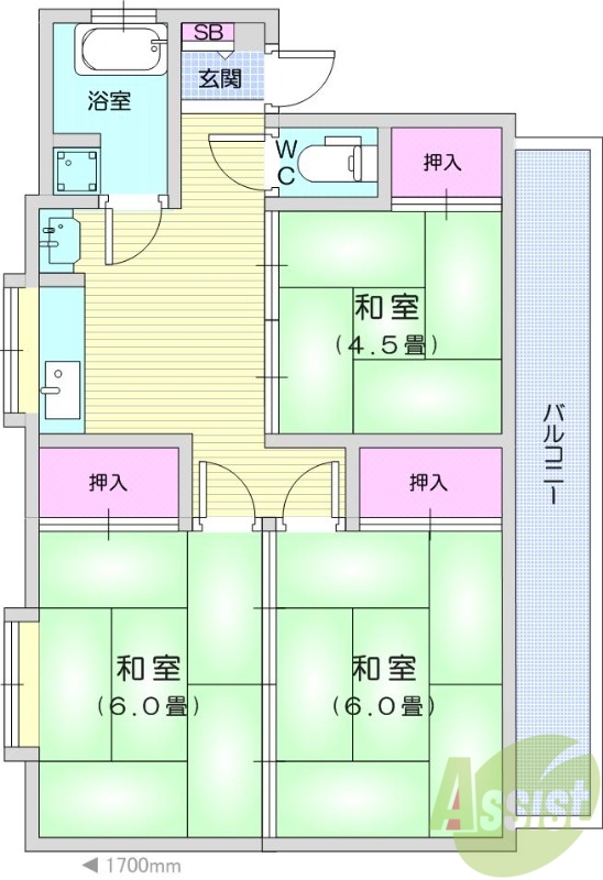 仙台市宮城野区栄のアパートの間取り