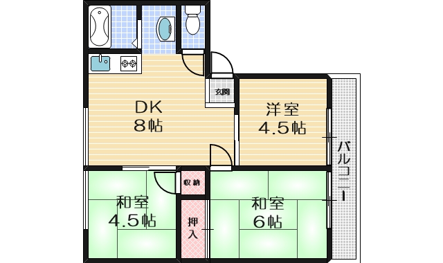 茨木市南春日丘のアパートの間取り