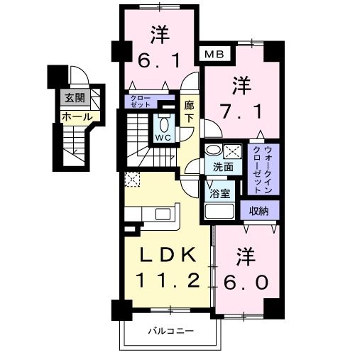 日立市本宮町のマンションの間取り