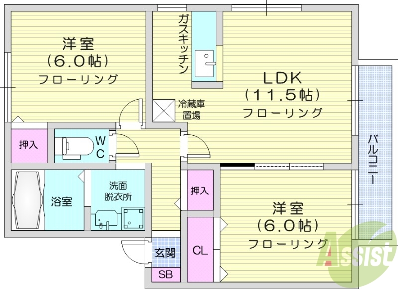 多賀城市高橋のアパートの間取り