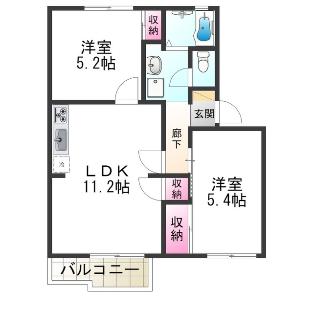 堺市西区上野芝向ヶ丘町のアパートの間取り