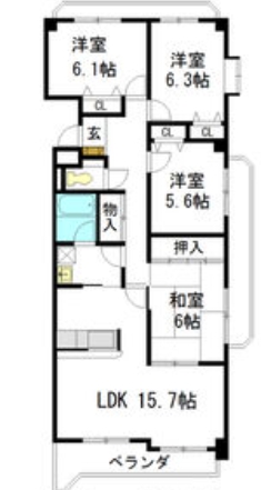 名古屋市天白区鴻の巣のマンションの間取り