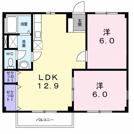 ヴューハイツ西多賀Ａの間取り