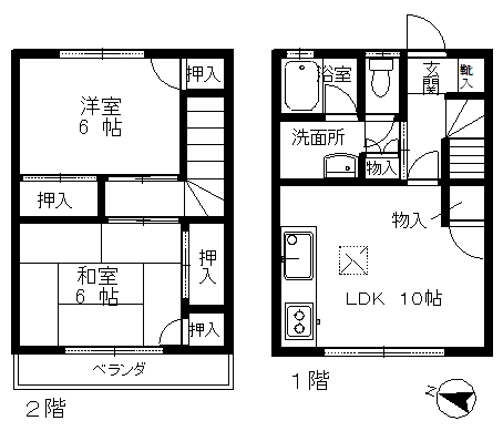 小田急江ノ島線 六会日大前駅 徒歩10分 2階建 築34年の間取り写真