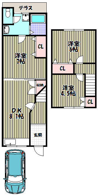 向陵東町貸家の間取り写真