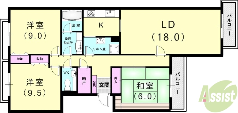 神戸市東灘区西岡本のマンションの間取り