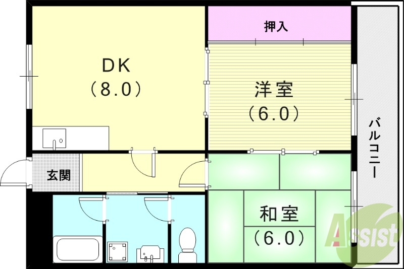 西宮市柳本町のアパートの間取り