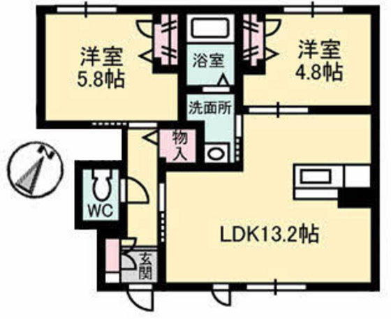 広島市東区中山中町のアパートの間取り