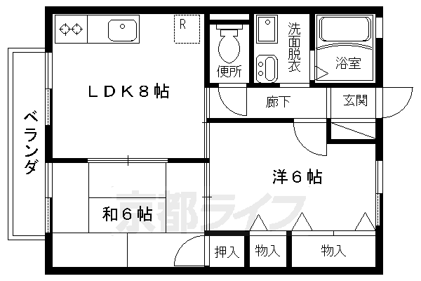 京都市右京区嵯峨北堀町のアパートの間取り