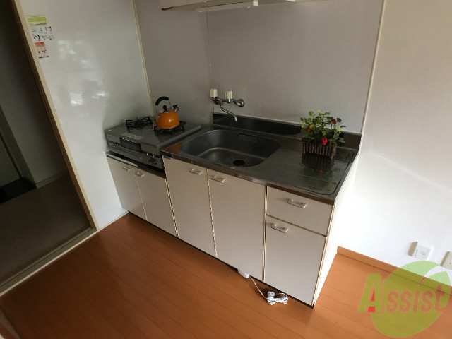 キッチン　２口のコンロが置けるサイズなので、お料理にも磨きがかかります