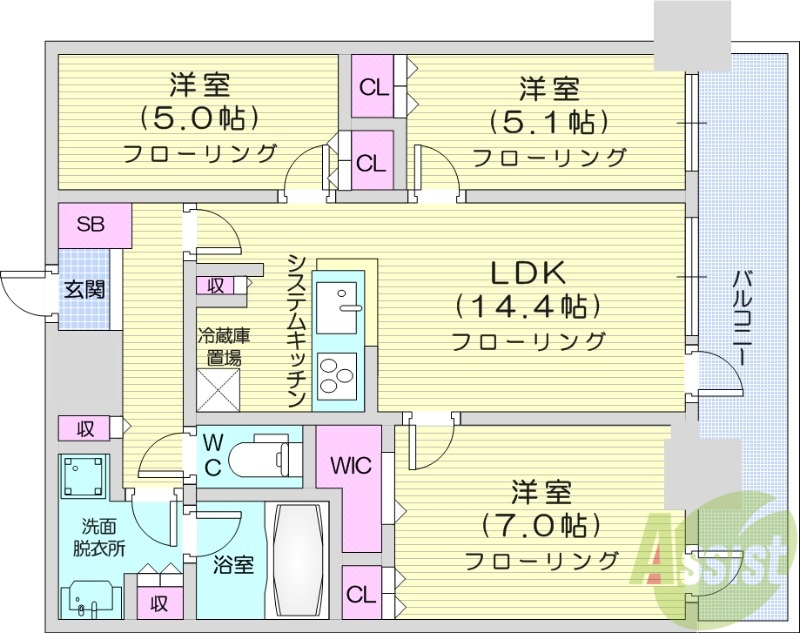 札幌市北区北八条西のマンションの間取り