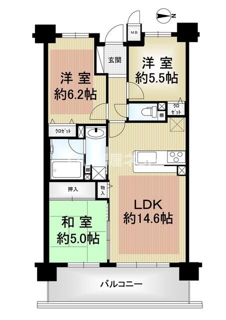 京都市南区上鳥羽高畠町のマンションの間取り