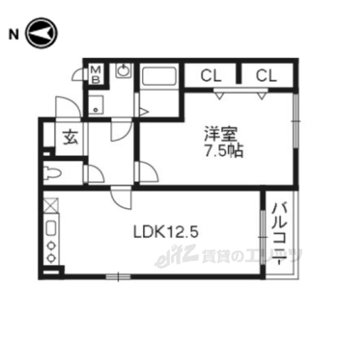 京都市山科区大宅中小路町のアパートの間取り