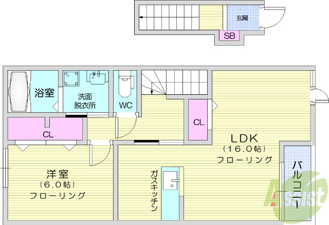 岩沼市下野郷のアパートの間取り