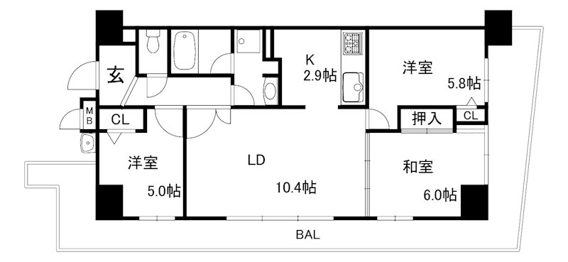 神戸市北区松が枝町のマンションの間取り