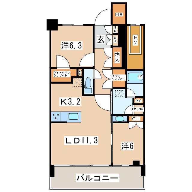 郡山市細沼町のマンションの間取り