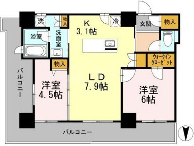 大阪市中央区島之内のマンションの間取り