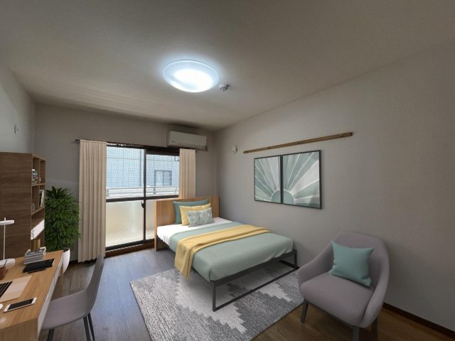 居室・リビング　デジタルステージング。実際は３階の角部屋なので明るいです☆