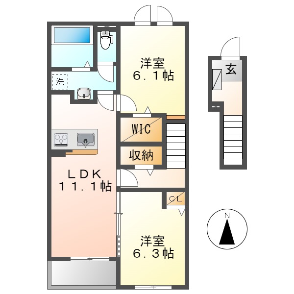 倉敷市大内のアパートの間取り