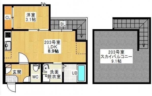 広島市佐伯区五日市中央のアパートの間取り