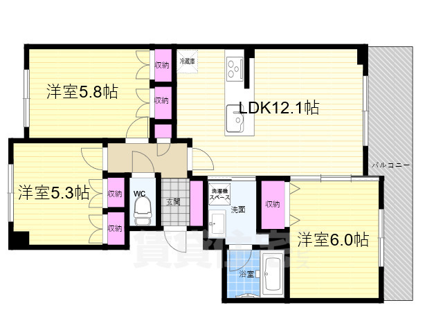 京都市右京区西院四条畑町のマンションの間取り