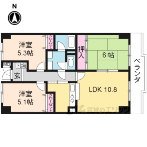 京都市山科区勧修寺東北出町のマンションの間取り