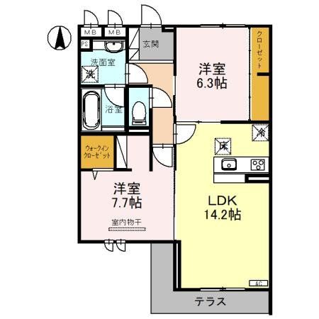 越谷市新越谷のアパートの間取り