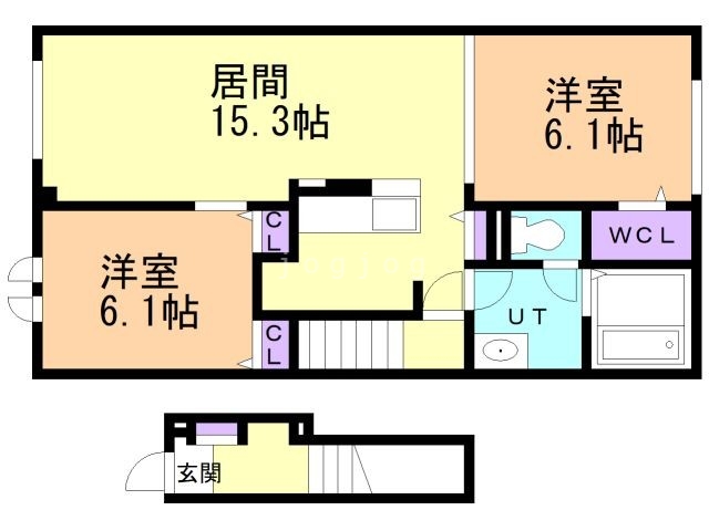 美唄市西三条北のアパートの間取り