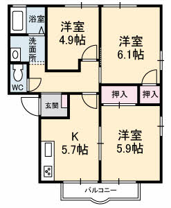 山口市小郡新町のアパートの間取り