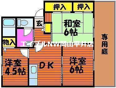 岡山市中区円山のアパートの間取り