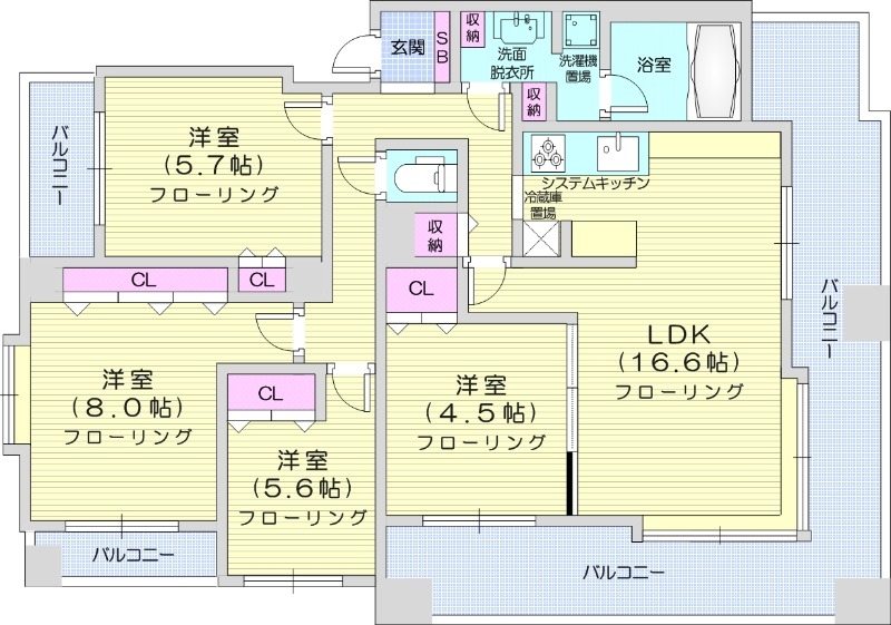 札幌市中央区南十九条西のマンションの間取り