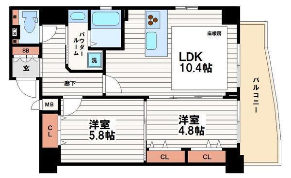 大阪市中央区東高麗橋のマンションの間取り