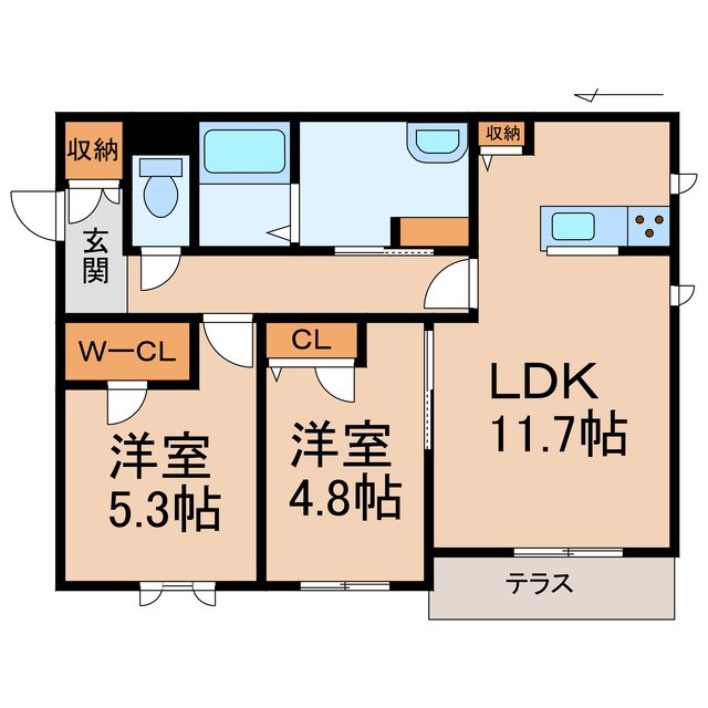 【（仮）シャーメゾン岩出川尻Ａ棟の間取り】