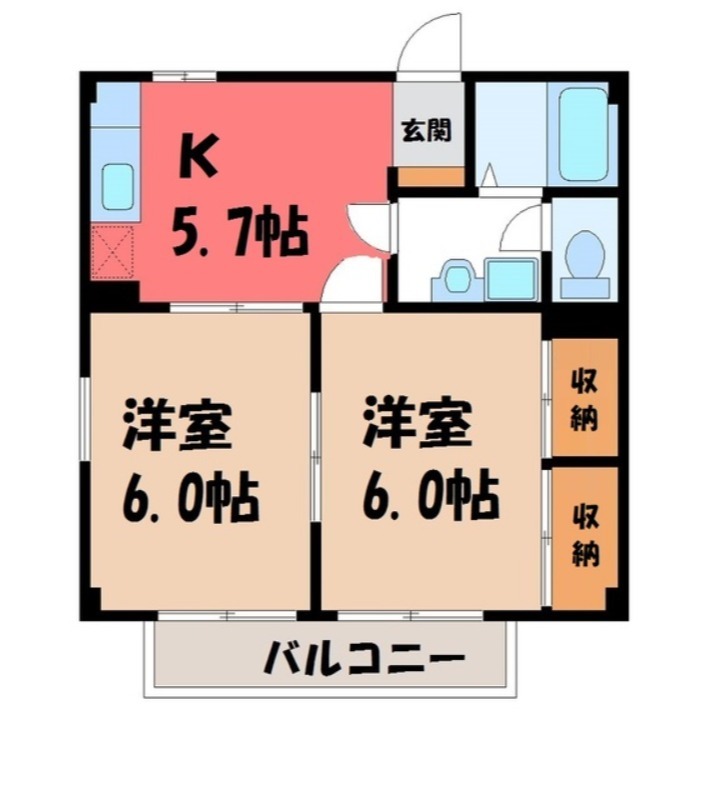 宇都宮市陽東のアパートの間取り