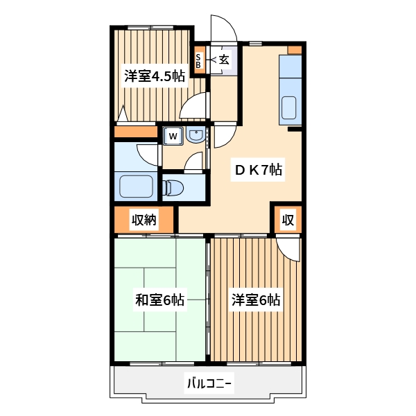 稲城市東長沼のマンションの間取り