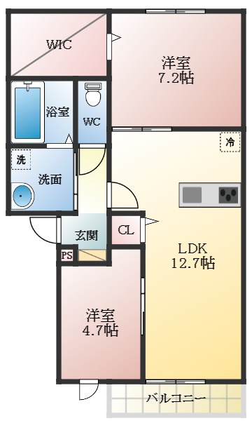 柏原市古町のアパートの間取り