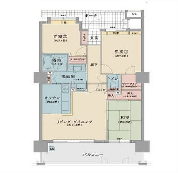 福岡市博多区中洲中島町のマンションの間取り