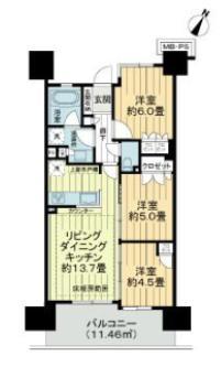 さいたま市浦和区北浦和のマンションの間取り